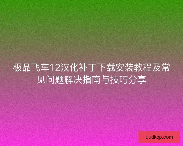 极品飞车12汉化补丁下载安装教程及常见问题解决指南与技巧分享 极品飞车12汉化补丁下载安装教程及常见问题解决指南与技巧分享